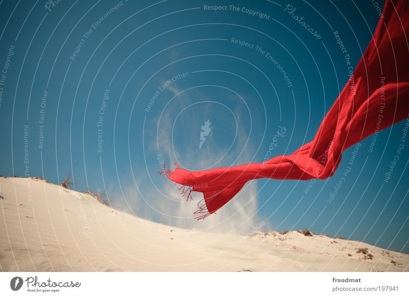 red kerchief Environment Nature Landscape Elements Earth Sand Air Sky Cloudless sky Beautiful weather Wind Coast Beach Desert Threat Relaxation Rag Easy Airy