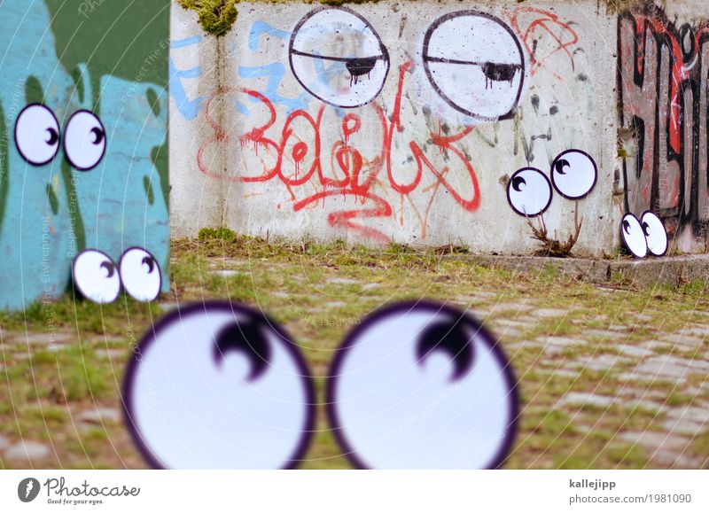 hey you? Eyes Wall (barrier) Wall (building) Looking Comic Graffiti Street art Ask Fatigue Looking into the camera Blur Surveillance tracking Observe Spy