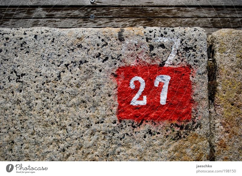 54:2 Stone Wood Digits and numbers Signs and labeling Old Authentic New Red 27 House number Parking space Parking space number Anniversary Year date