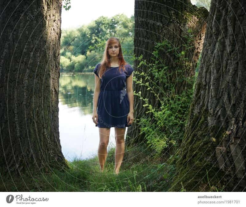 young woman at the lake between trees Lifestyle Leisure and hobbies Human being Feminine Young woman Youth (Young adults) Woman Adults 1 18 - 30 years Nature