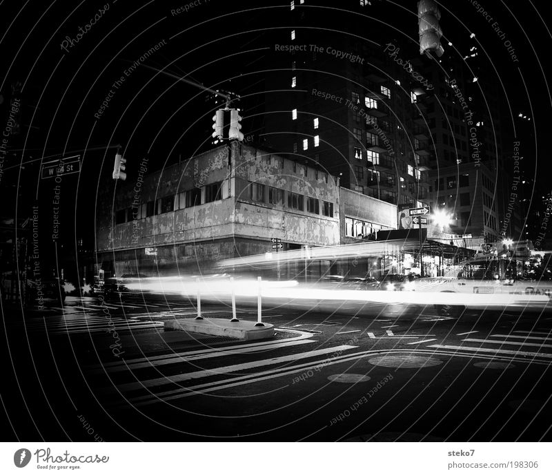 dark lights New York City Deserted House (Residential Structure) Facade Traffic infrastructure Crossroads Car Old Driving Cold Gloomy Town Loneliness Decline