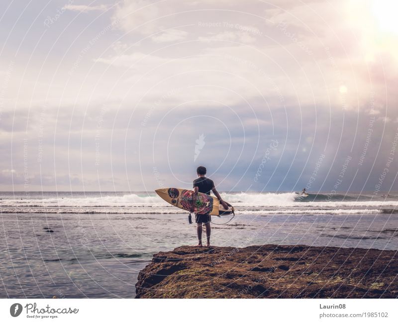 Surfer waiting for the perfect wave Leisure and hobbies Surfing Vacation & Travel Adventure Far-off places Freedom Summer Ocean Island Waves Sports Aquatics