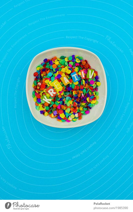 #AS# Creativity for breakfast? Joy Art Work of art Happy Multicoloured Point Confetti Bowl Blue R E T I V White Handicraft Breakfast Colour photo Interior shot