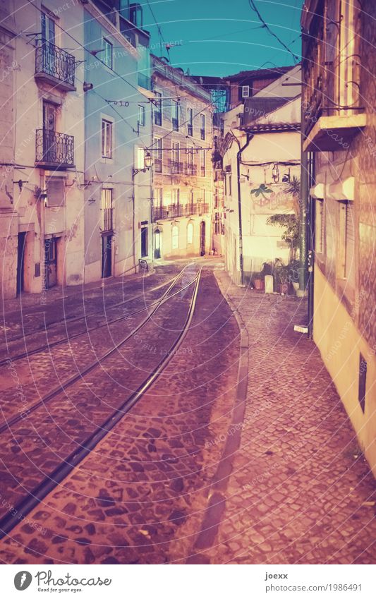 Lisbon City trip Portugal Old town Deserted House (Residential Structure) Wall (barrier) Wall (building) Street Rail transport Railroad tracks Historic