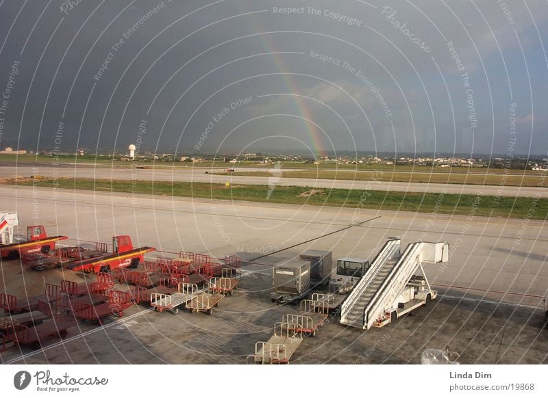 Rainbow 02 Storm Majorca Airplane Vacation & Travel Europe Sun Raincloud Airport Runway Nature