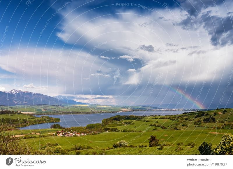 Rainbow after rain. Spring rain and storm in mountains Vacation & Travel Trip Adventure Far-off places Summer Mountain Environment Nature Landscape Plant Sky