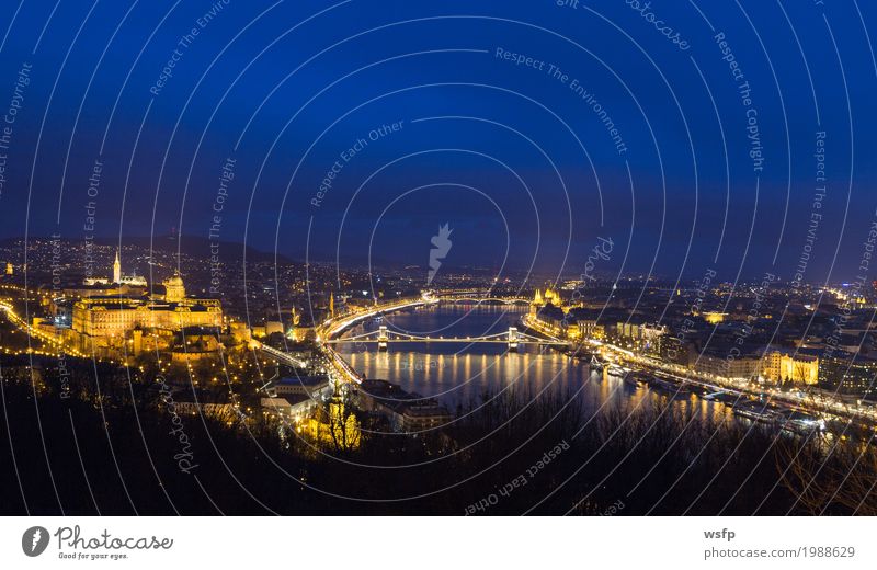 Hungary Budapest by Night Panorama Tourism Town Architecture Historic Castle palace Suspension bridge Lighting City Danube Attraction pestilence Parliament Lock