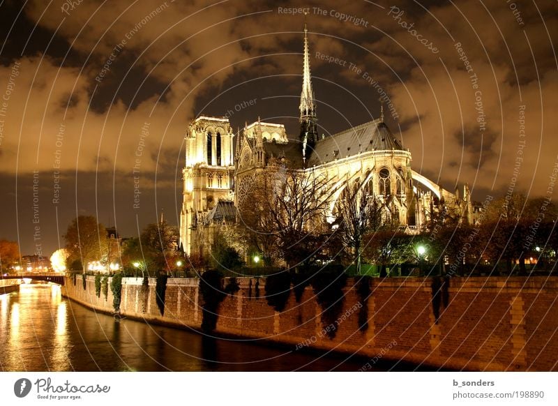 Notre Dame Paris Capital city Cathedral Tourist Attraction Culture Art Religion and faith Sky France Colour photo Exterior shot Night