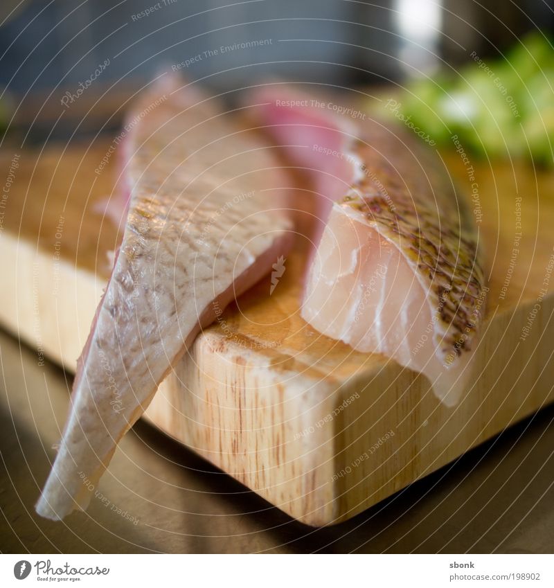cut snapper Food Fish Lunch Dinner Sushi Appetite Nutrition Delicious Chopping board Kitchen Fresh Colour photo Interior shot Day Blur Cooking