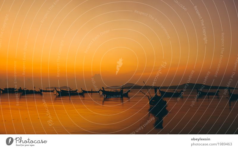 The silhouette of Canoe at sunset Lifestyle Style Joy Art Artist Nature Landscape Waves Beach Bay Ocean Adventure Colour photo Multicoloured Wide angle