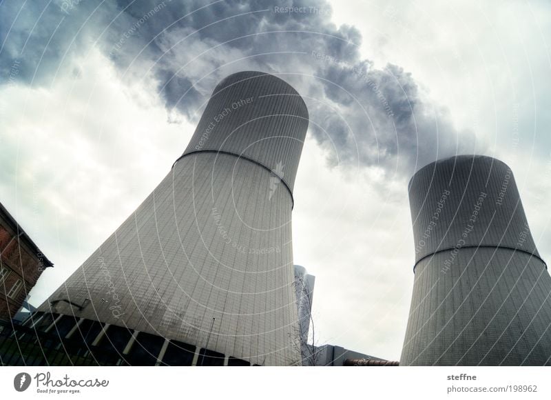 double exhaust Energy industry Coal power station Energy crisis Industry Stress Exhaust gas Chimney Thermal power station Cooling tower Environmental pollution