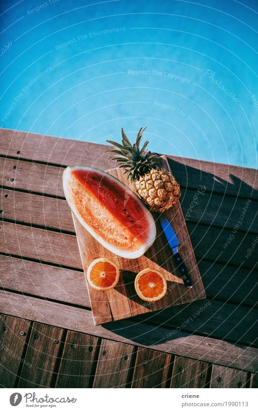 Delicious fruit platter with pineapple, watermelon and oranges Food Fruit Orange Nutrition Eating Crockery Knives Lifestyle Healthy Eating Well-being