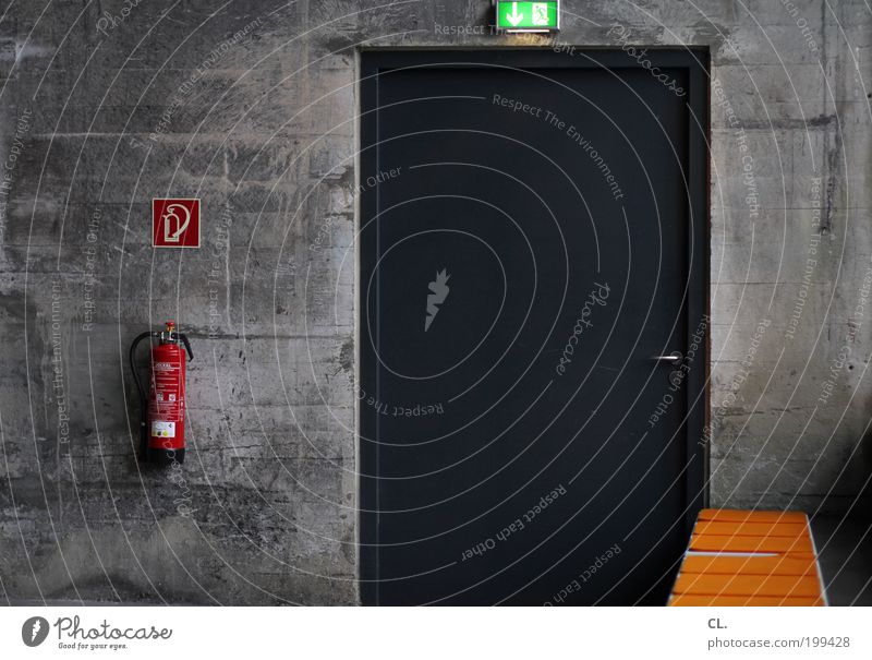 emergency exit Deserted Industrial plant Factory Wall (barrier) Wall (building) Door Extinguisher Work and employment Safety Protection Orderliness Boredom