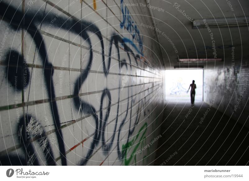 underpass Tunnel Tagger Light Dark Architecture Underpass graffiti Human being Loneliness Walking Tile Enzweihingen