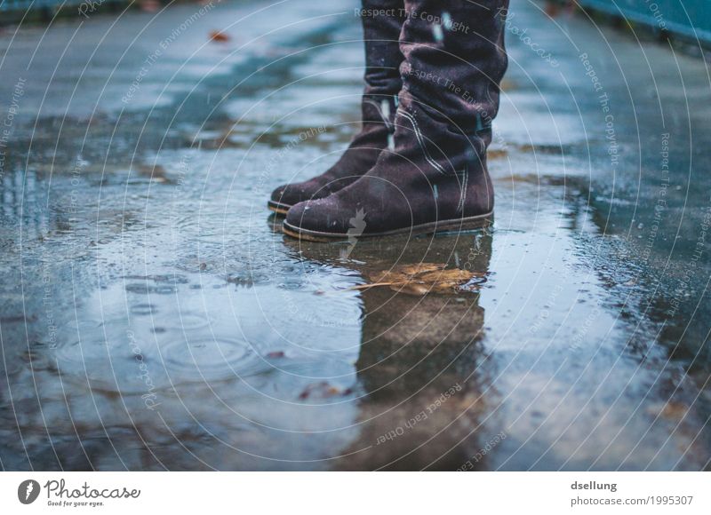 standing in the rain. Autumn Winter Bad weather Rain Footwear Boots Discover Freeze Jump Stand Wait Dark Cold Wet Gloomy Feminine Blue Brown Gray Moody Grief