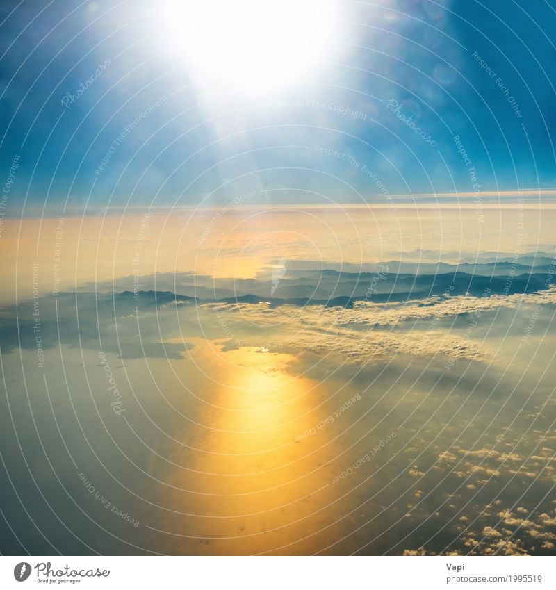 Aerial view of sunset on the sky with sunrays Vacation & Travel Summer Sun Ocean Environment Nature Landscape Air Water Earth Sky Sky only Clouds Horizon