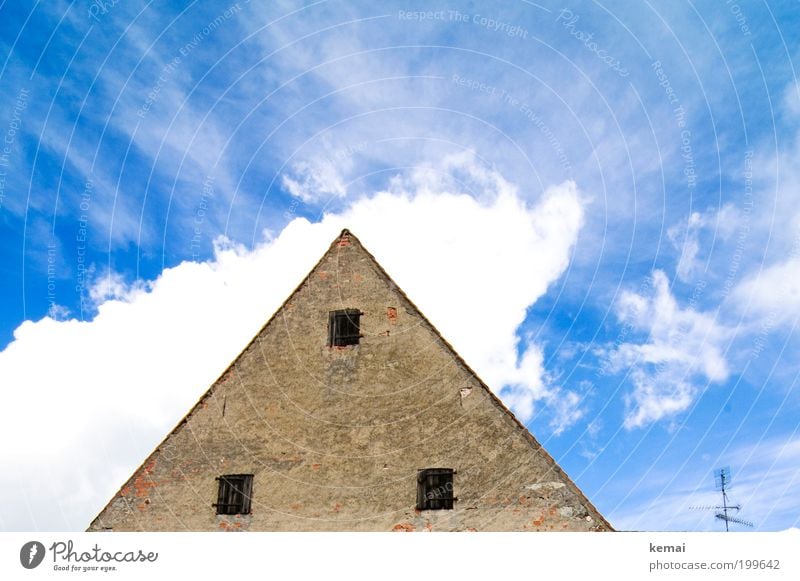 The head in the clouds Sky Clouds Summer Beautiful weather Warmth Village House (Residential Structure) Detached house Manmade structures Building Facade Gable