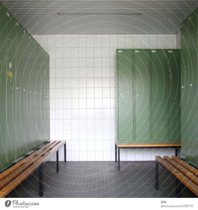 I'm going to the sport... Sporting Complex Locker Bench Clean Changing room Lockbox Arrangement Puristic Colour photo Interior shot Deserted Central perspective