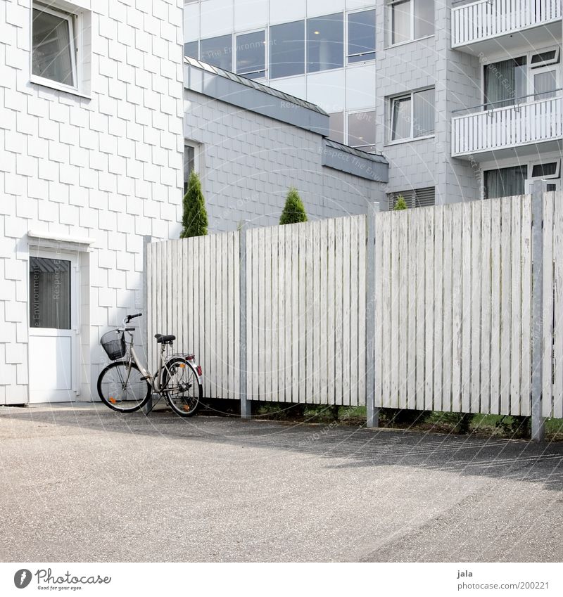 parking space Plant House (Residential Structure) Manmade structures Building Architecture Facade Balcony Window Door Bicycle Esthetic Clean Gray White