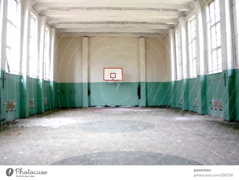 Abandoned sports hall with basketball basket. Decay, lost place Leisure and hobbies Sports Basketball Sporting Complex Gymnasium built Old Dirty
