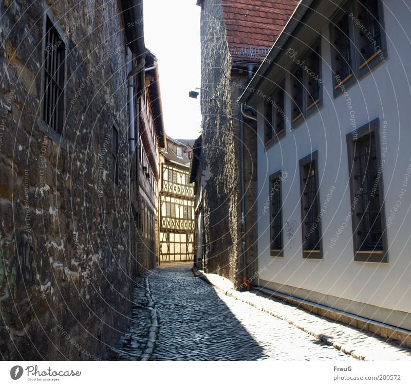 Through this narrow alley he will come... House (Residential Structure) Sunlight Downtown Old town Deserted Building Wall (barrier) Wall (building) Window