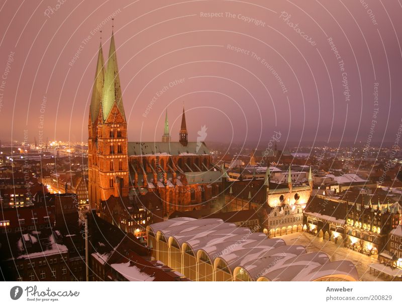 Marienkirche in Lübeck with town hall in winter Vacation & Travel Tourism Far-off places Sightseeing City trip House (Residential Structure) Nature Weather