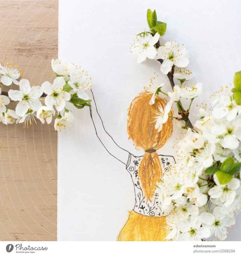 spring Leisure and hobbies Handicraft Feasts & Celebrations Easter Feminine Hair and hairstyles Nature Plant Spring Blossom Long-haired Braids Paper Decoration