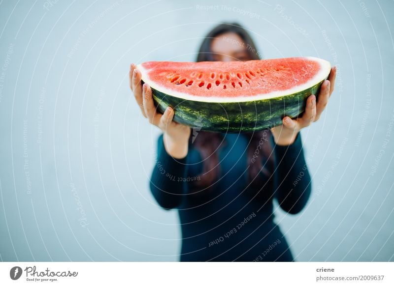 Woman holding watermelon in hands Food Fruit Nutrition Eating Diet Lifestyle Summer Human being Feminine Young man Youth (Young adults) Adults Hand Esthetic