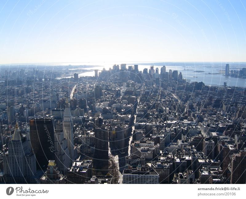 Skyline New York New York City Bird's-eye view Empire State building North America Blue sky cloudless Vantage point