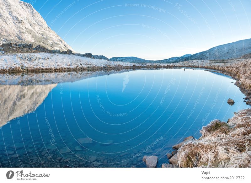 Beautiful blue lake in the mountains, morning sunrise time Vacation & Travel Tourism Summer Winter Snow Mountain Nature Landscape Water Sky Cloudless sky