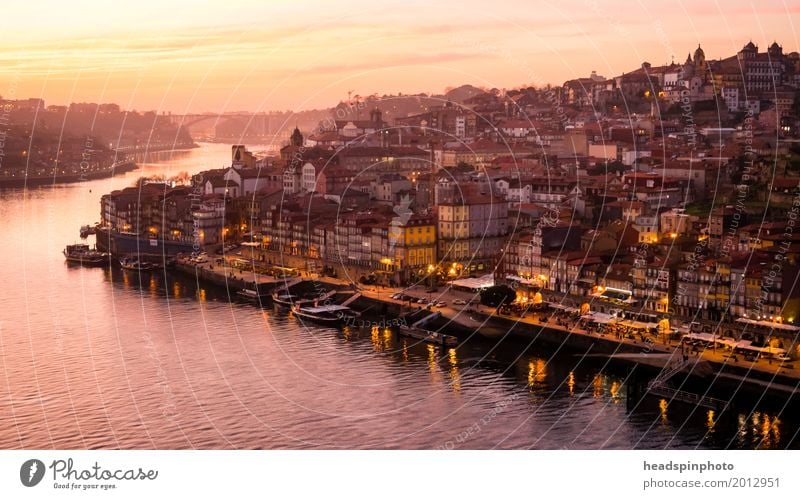 Panorama of Porto and the Duoro at sunset Vacation & Travel Tourism Trip Summer vacation Clouds Sunlight River bank Portugal Downtown Old town Skyline