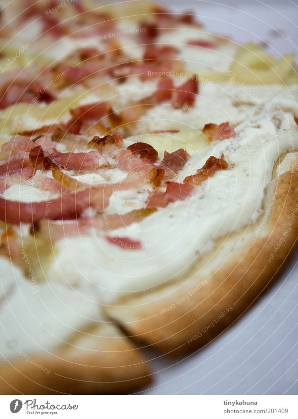 tarte flambée Meat Dairy Products Vegetable Dough Baked goods To enjoy Fragrance Simple Delicious Brown Gold White Interior shot Detail Deserted Day