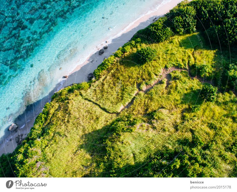 Bali Beach Bird's-eye view Aerial photograph Tall Vacation & Travel Indonesia Sandy beach Water Ocean Coral Summer Sun White Paradise Island droning Turquoise