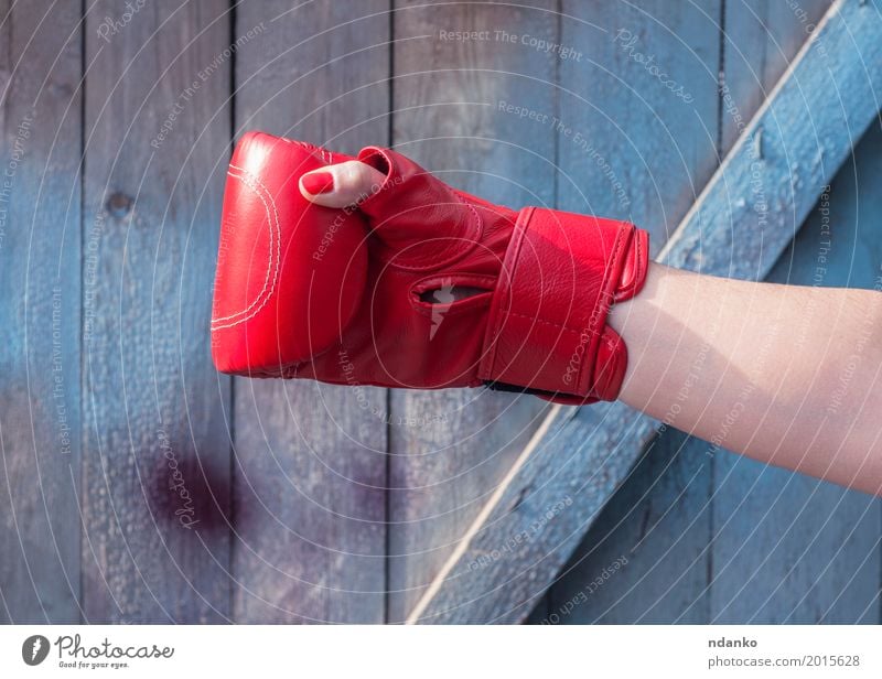 Right hand female in a red boxing glove Sports Success Feminine Woman Adults Hand Fingers 1 Human being 30 - 45 years Fashion Leather Gloves Wood Old Fight