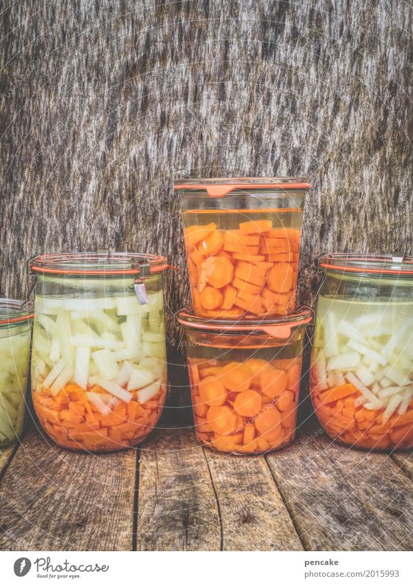 Let yourselves in! Food Vegetable Simple Healthy Cheap Good Carrot Kohlrabi Preserving jar Wooden board Wooden table Colour photo Interior shot Close-up Detail