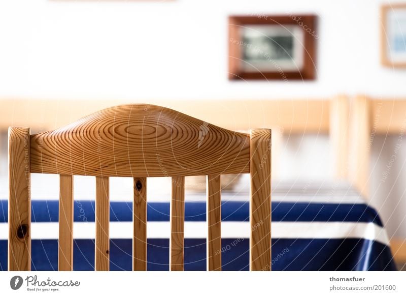 Empty chair Flat (apartment) Furniture Chair Table Dining room Image Wait Living or residing Simple Blue Brown White Calm Loneliness Colour photo Interior shot