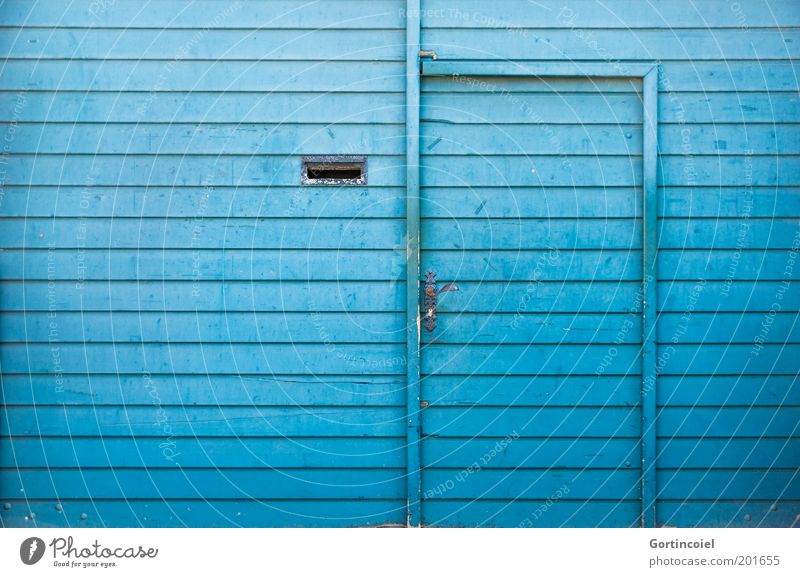 aquamarine Gate Facade Door Mailbox Blue Colour Entrance Front door Main gate Door handle Wooden board Turquoise Wooden wall Across Colour photo Multicoloured