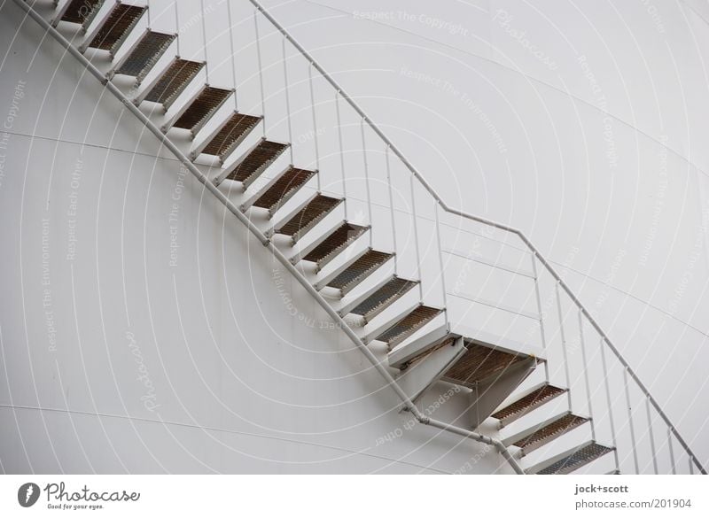 Stairs, ascender from below Industrial plant Metal steps Line Sharp-edged Simple Modern Irritation Lanes & trails Diagonal Approach to the stairs Prop Tank