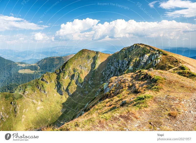 Mountain range with dry yellow grass Vacation & Travel Tourism Trip Summer Hiking Nature Landscape Sky Clouds Horizon Sunlight Spring Autumn Beautiful weather