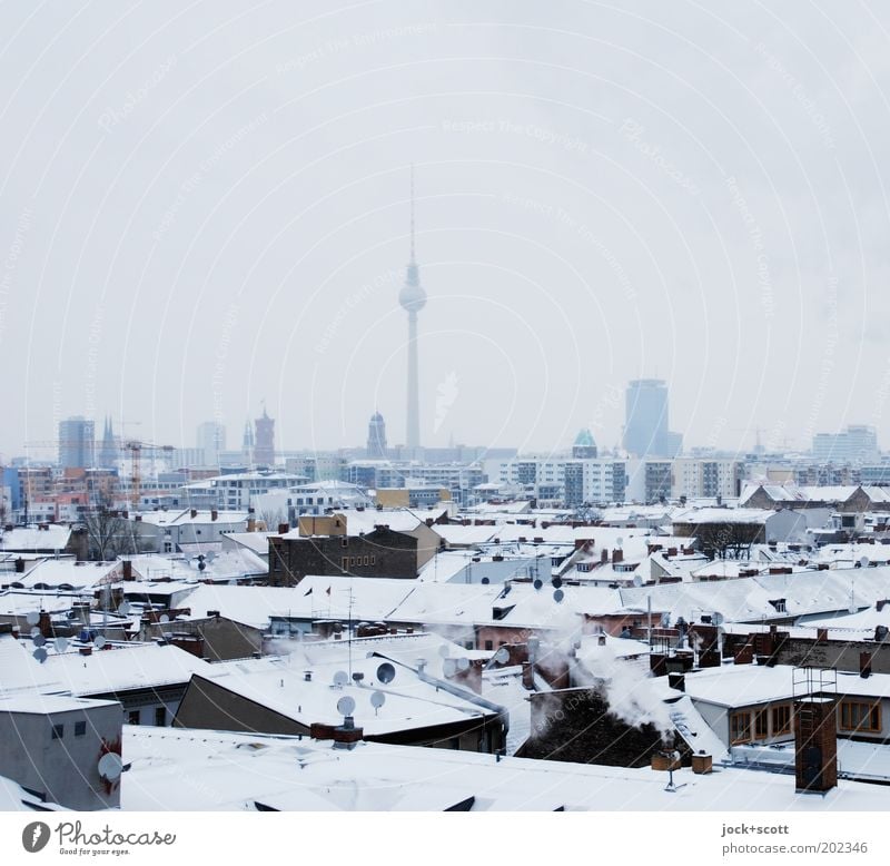 frozen variety Kreuzberg Horizon Winter Fog Snow Capital city Tourist Attraction Landmark Berlin TV Tower Cold Vantage point Silhouette Low-key Panorama (View)