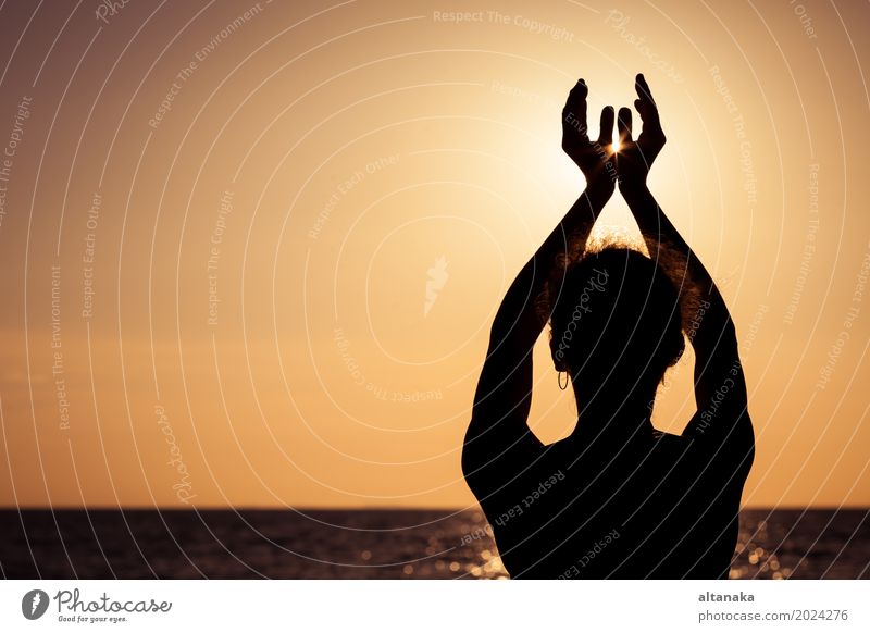 woman open arms under the sunset at sea Lifestyle Joy Happy Body Harmonious Relaxation Leisure and hobbies Vacation & Travel Freedom Summer Sun Beach Ocean Yoga