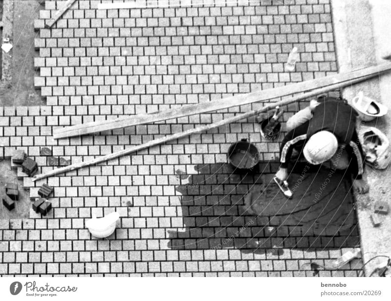 construction worker Hongkong Asia Overpopulated Terrace Black White China Construction worker Cobblestones Black & white photo Structures and shapes