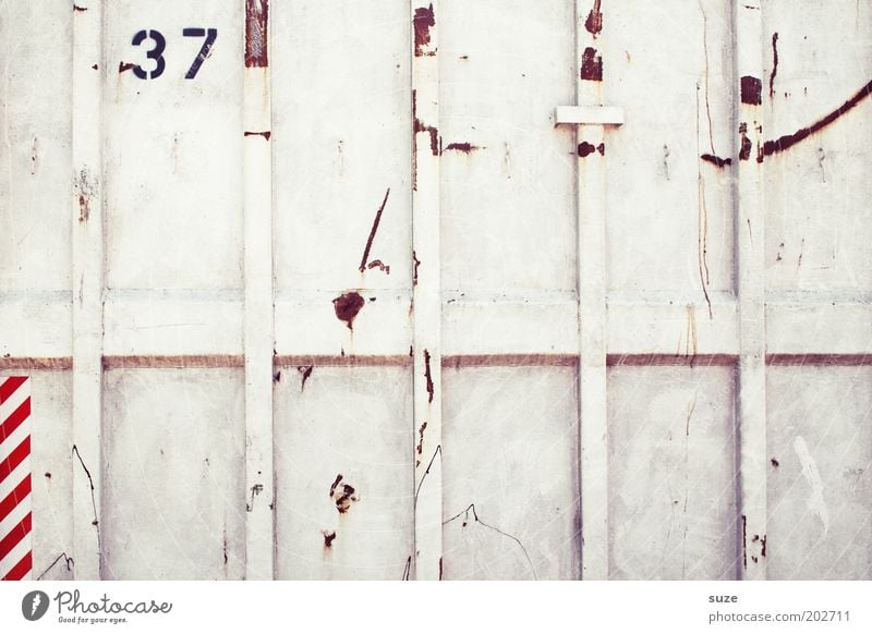 Thirty-seven Container Metal Digits and numbers Line Stripe Old Sharp-edged Simple Trashy Gloomy White Arrangement Numbers Industrial Photography 37 Rust