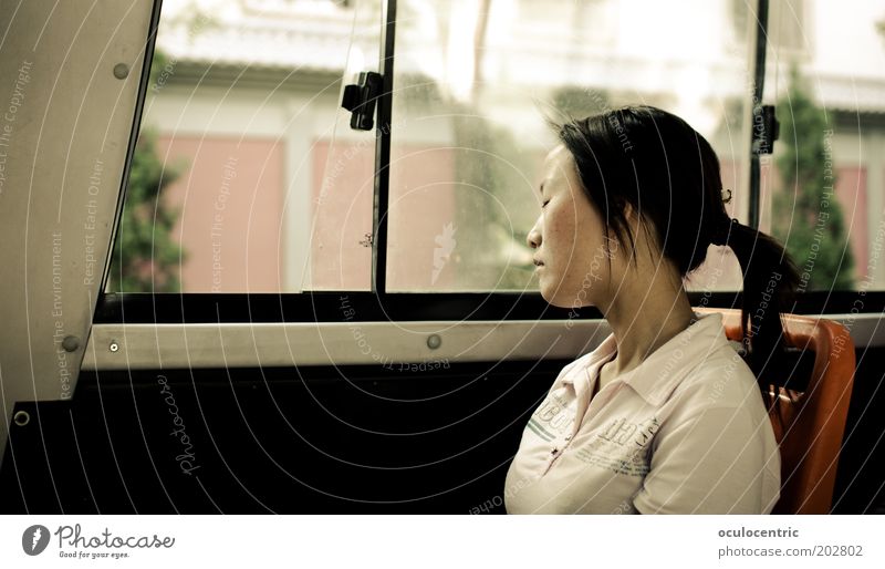 rest Human being Feminine Woman Adults Life Head 1 18 - 30 years Youth (Young adults) Black-haired Braids Old Breathe Sit Relaxation China Xian Chinese Bus
