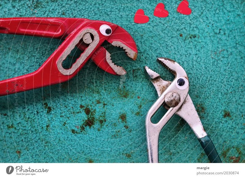 Love is ..... affection! Two pincers with eyes and three hearts Work and employment Craftsperson Workplace Construction site Services Craft (trade) To talk Tool