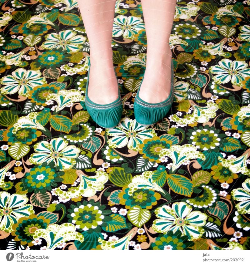 candyflip-walk Feminine Legs Feet Footwear Carpet Flowery pattern Retro Trashy Crazy Wild Multicoloured Green Colour photo Interior shot Day Turquoise Woman