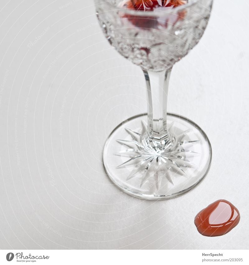 Who has worries, has also liqueur Beverage Alcoholic drinks Liquer Liqueur glass Glass Red White Ground down Spill Remainder Lead crystal Colour photo