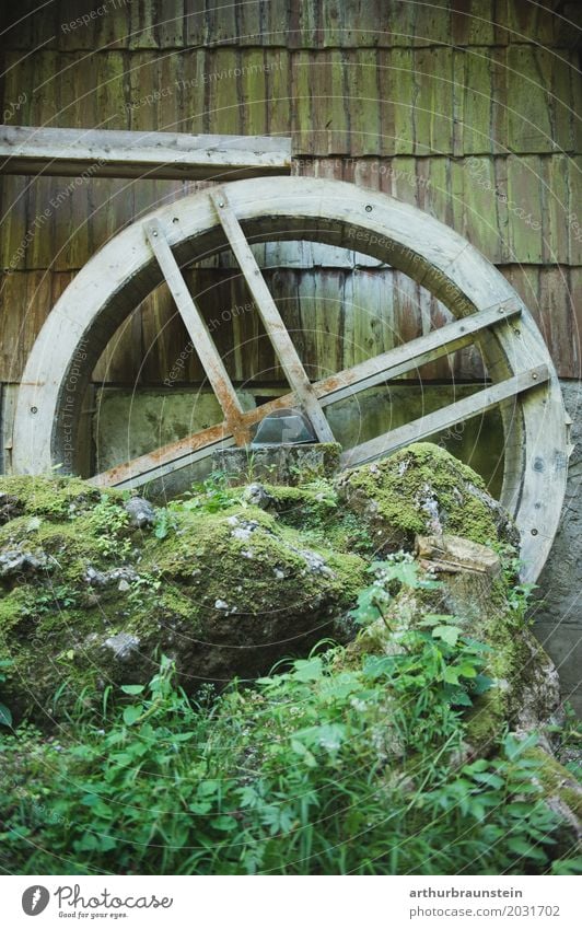 Old mill wheel on rock with water channel Leisure and hobbies Vacation & Travel Tourism Summer Hiking Living or residing Profession Miller Baker Agriculture
