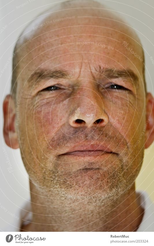 Happy Man Human being Masculine Adults Head Mouth 1 30 - 45 years Bald or shaved head Designer stubble Observe Authentic Cool (slang) Reliability Thorny White