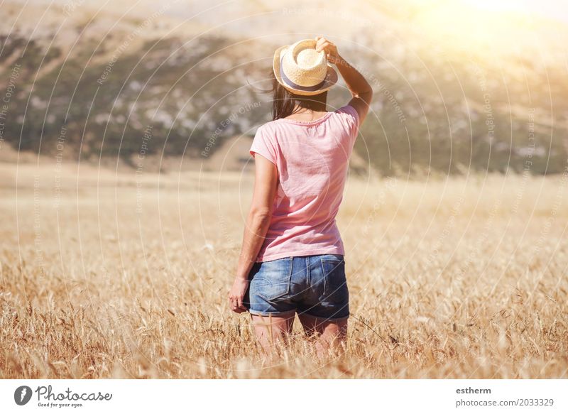 Thoughtful girl in the wheat field Lifestyle Vacation & Travel Freedom Human being Feminine Young man Youth (Young adults) Woman Adults Body Legs 1